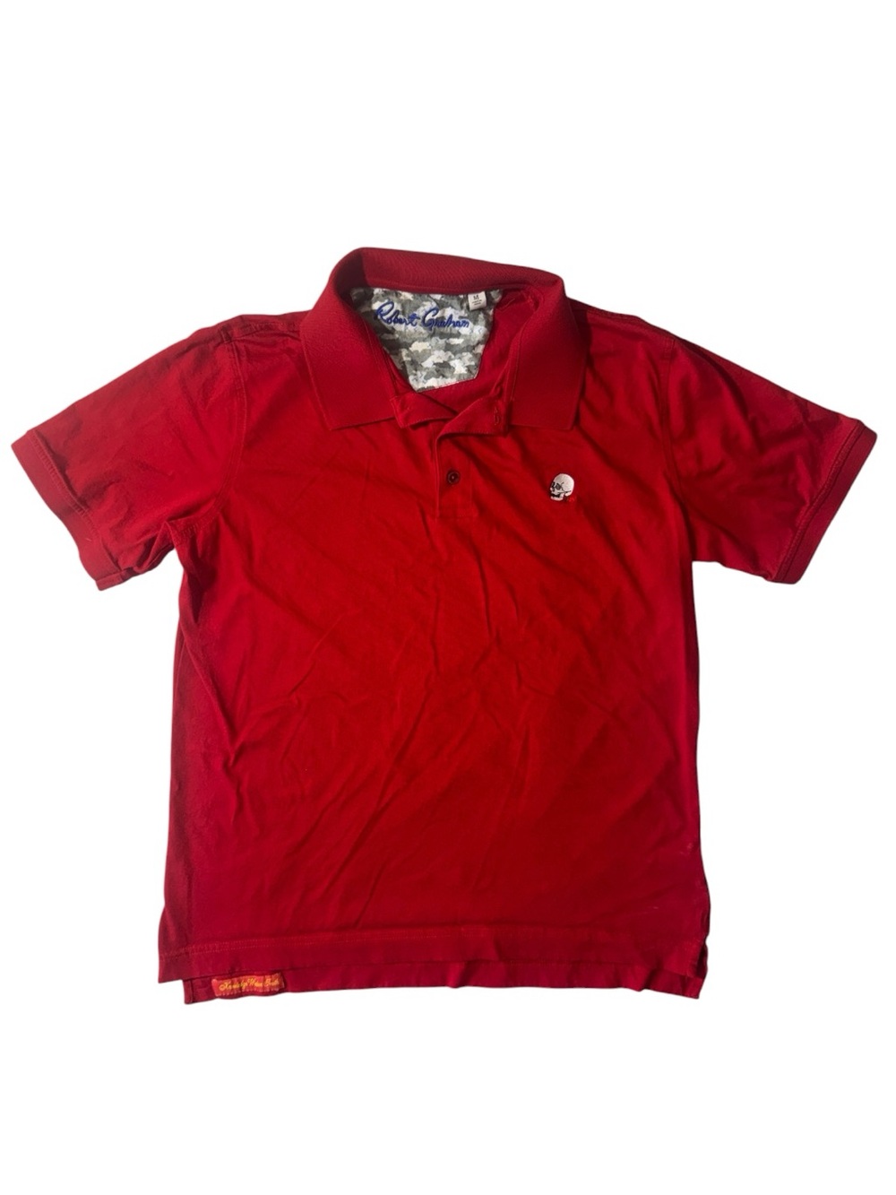 Robert Graham mens M Medium red solid skull cotton polo shirt EUC